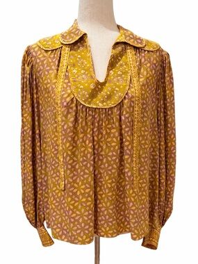 Ulla Johnson Silk Patterned Blouse NWOT Beautifully sewn
